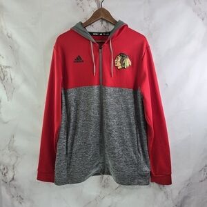 Chicago Blackhawks Jacket Mens Medium Red Gray Full Zip Sweatshirt Hooded Adidas